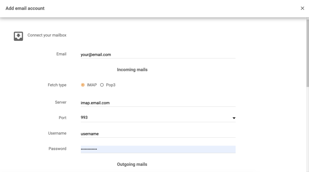 Dovecot-Details in der LiveAgent-Integrationskonfiguration